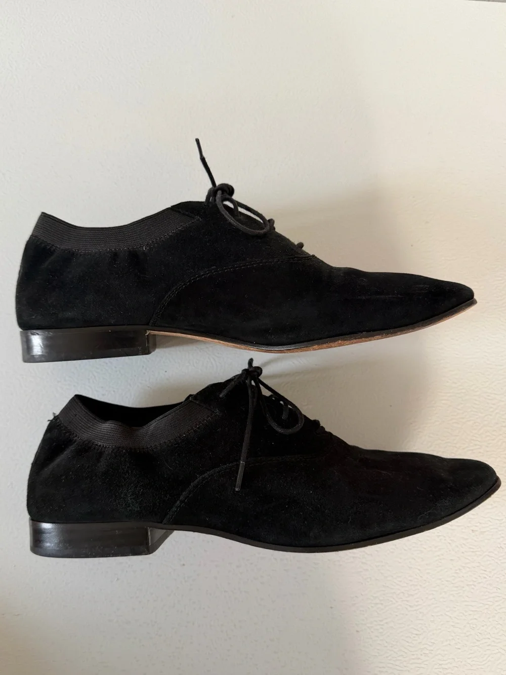 Tory Burch Black Suede Lace Up Oxford Shoes Loafers Size 8.5